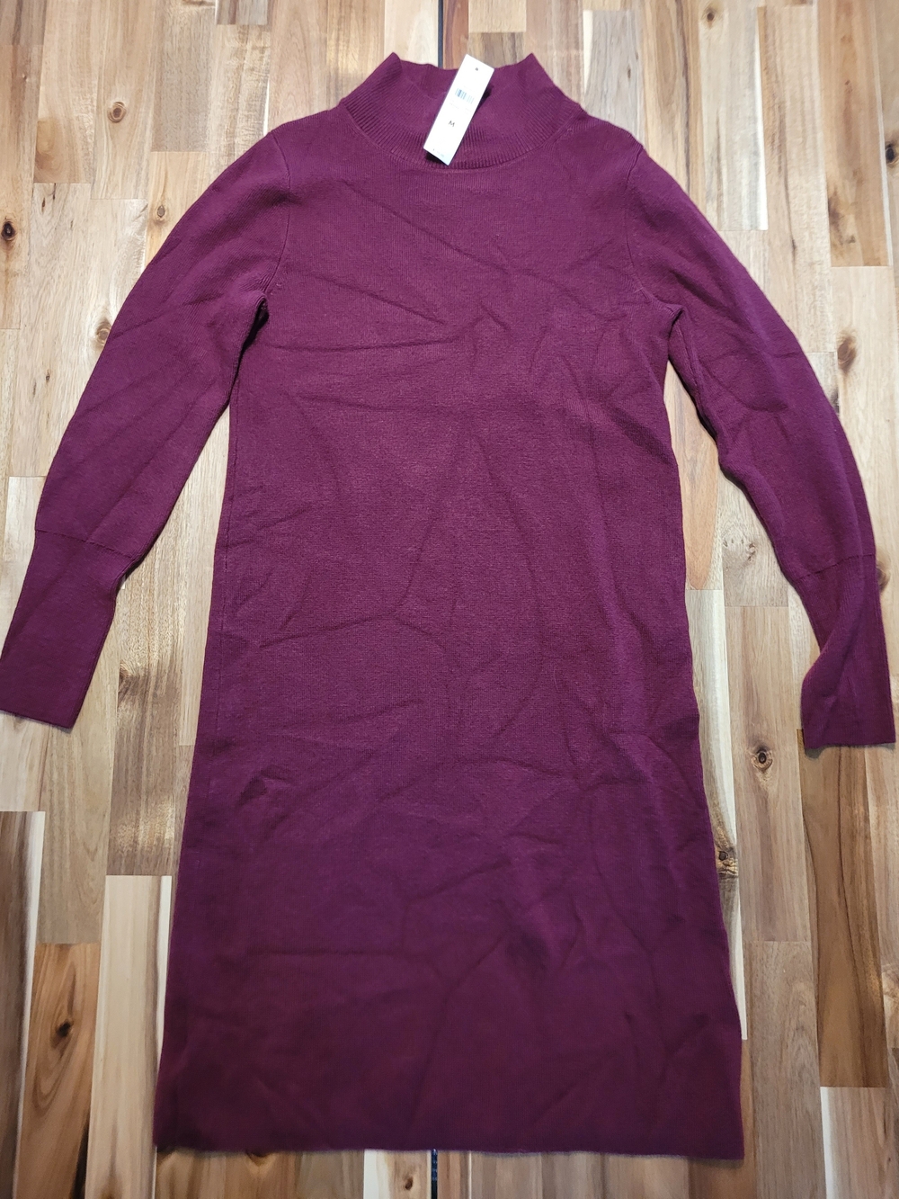 Women’s Long Sleeve Knit Turtleneck Sweather Dress - Burgundy. Size M